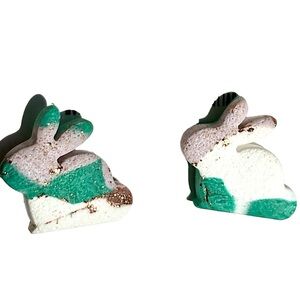 Bunny Multi Color Polymer Clay Stud Earrings Handmade Easter Spring Lightweight